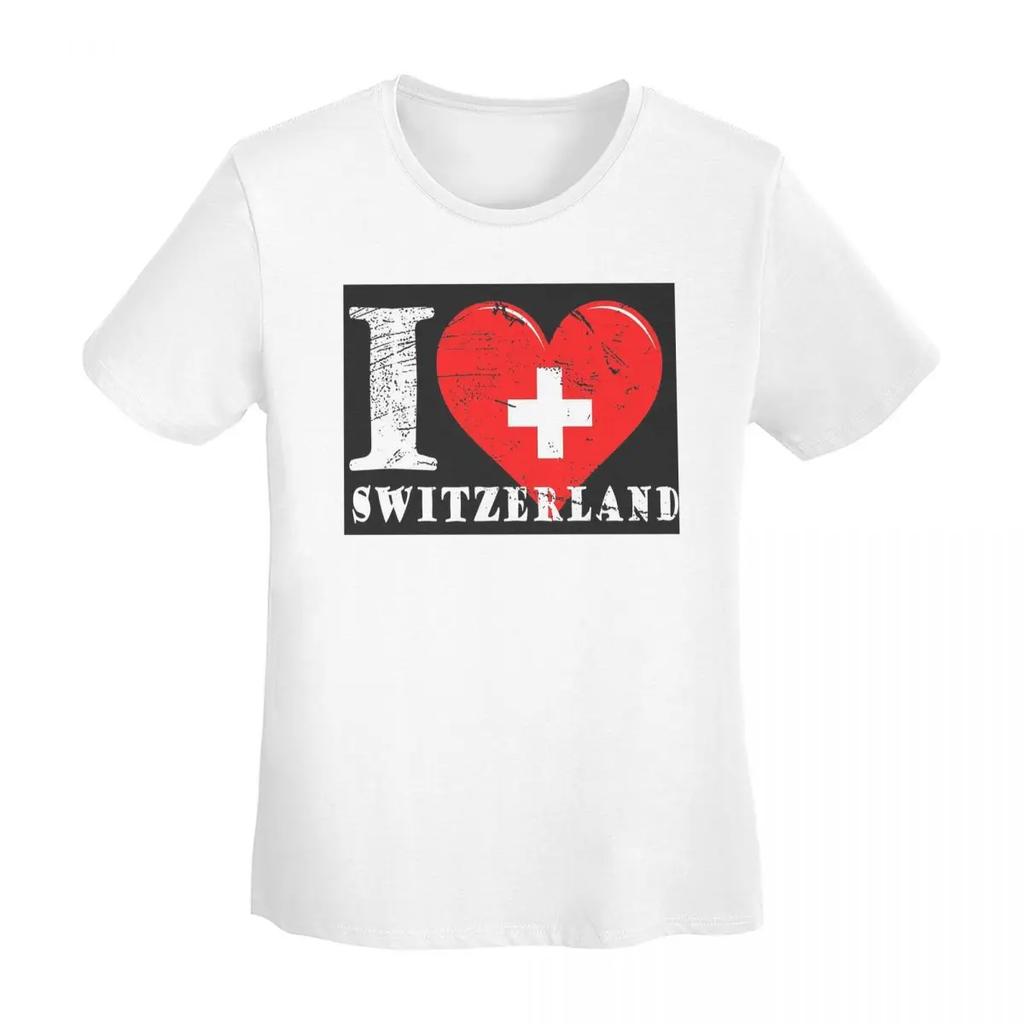 I Love Switzerland Swiss Flag TShirt Women Short Sleeve T Shirts ONeck Streetwear Cotton Summer Tees Streetwear