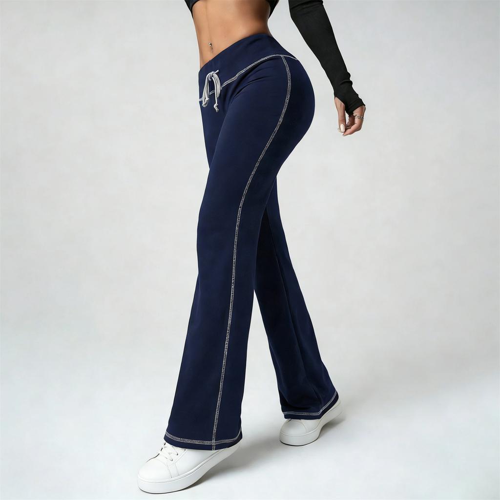 Women's Flared Casual Drawstring Elastic Waist Pants Comfortable Flared Yoga Loose Trousers