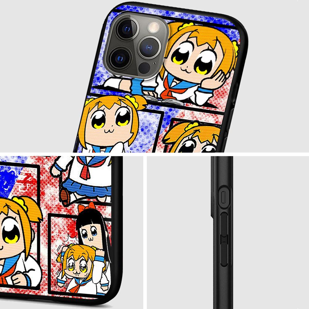 Pop Team Pipi Anime Kılıf Apple Iphone 14 11 13 Mini 12 Pro Max Xr 7 8 +Se 2020 Xs 6 6s Plus 5 5s Siyah Silikon Telefon Kılıfı