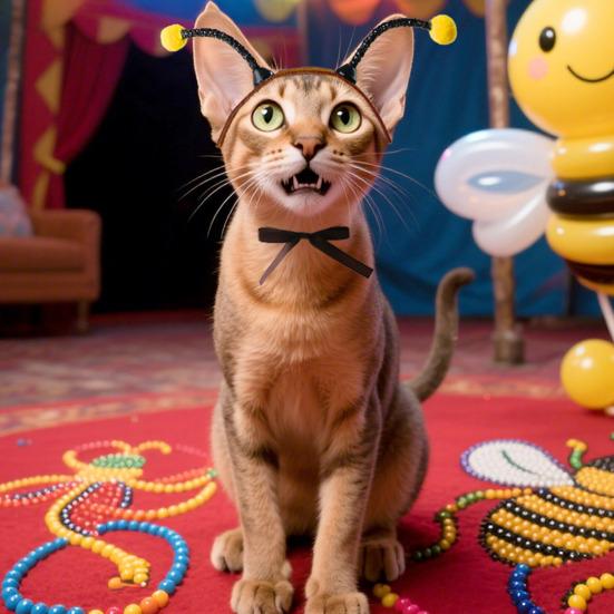 Bienen Kopfschmuck mit Fühler Ohren Katze Hund Kopfbedeckung mit Ohrlöchern Haustier Kopfschmuck für Katzen Kleine Hunde Bichon Festliche Party Verkleidung