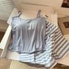 Cute Korean Style Women's Short-Sleeved Camisole Pajama Set with Chest Pads, Imitation Cotton