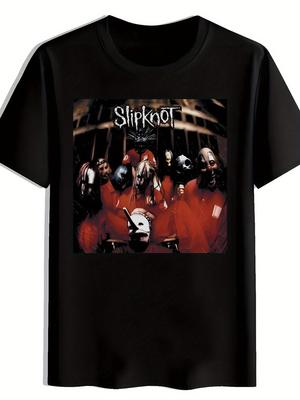 Slipknot Grafik T-Shirt - Schwarzes Rundhals-Kurzarm-T-Shirt mit Bandlogo