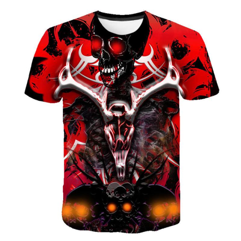 Summer Men's T-shirt Casual Round Neck Short-sleeved T-shirt Devil Skull Fashion Trendy Brand Skull 3D T-shirt Streetwear Tops