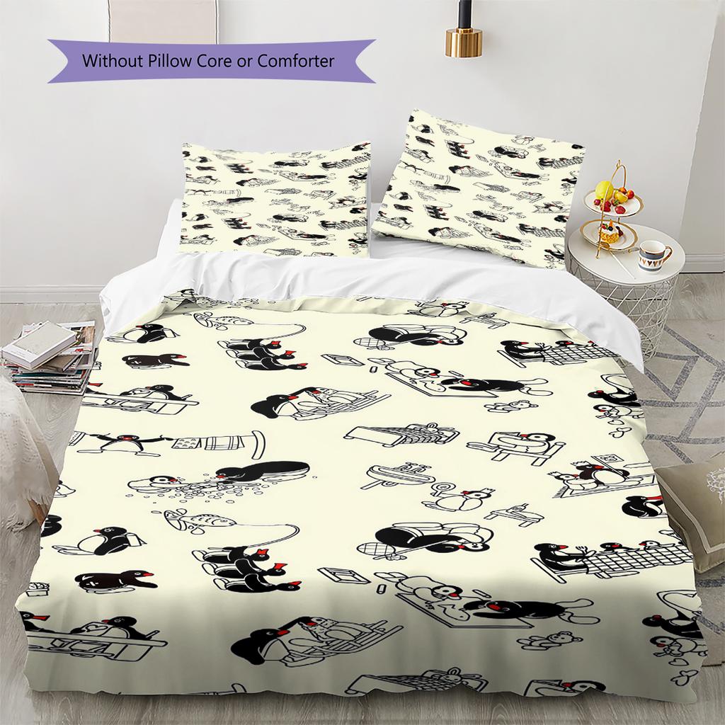 מצעי פינגווי, סט שמיכה כיסוי שמיכה ציפית לציפית מתנת יום הולדת לבית (1 * כיסוי שמיכה + 2 * ציפות, ללא ליבה)