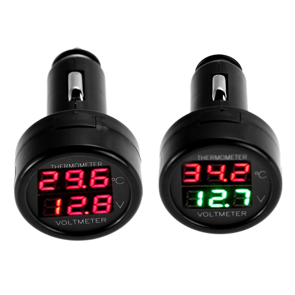 Digital Car Voltmeter Thermometer Cigarette Lighter 24V-12V Battery Charge Meter LCD Digital Voltage Tester Temperature Gauge