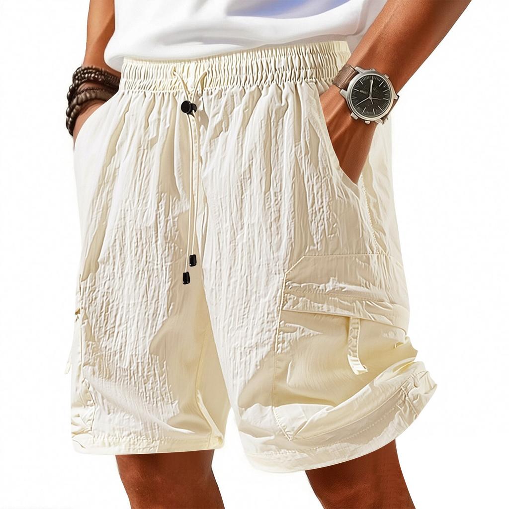 Unisex Elastic Band Thin Shorts Men's Casual Straight Leg Cargo Shorts