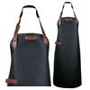 Waterproof PU Leather Hanging Neck Apron - Oil-Proof BBQ & Barista Style