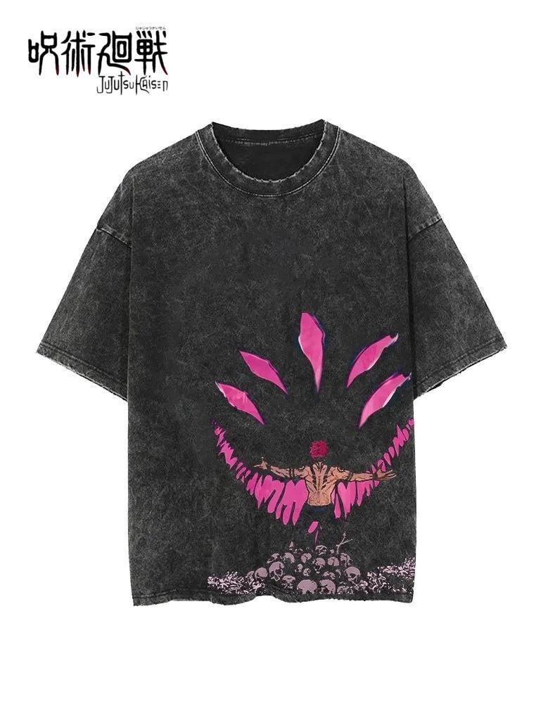 

New Fashion Comfortable Breathable Parentchild Shortsleeved Shirt Jujutsu Kaisen Anime Print Highquality Washed TShirt M