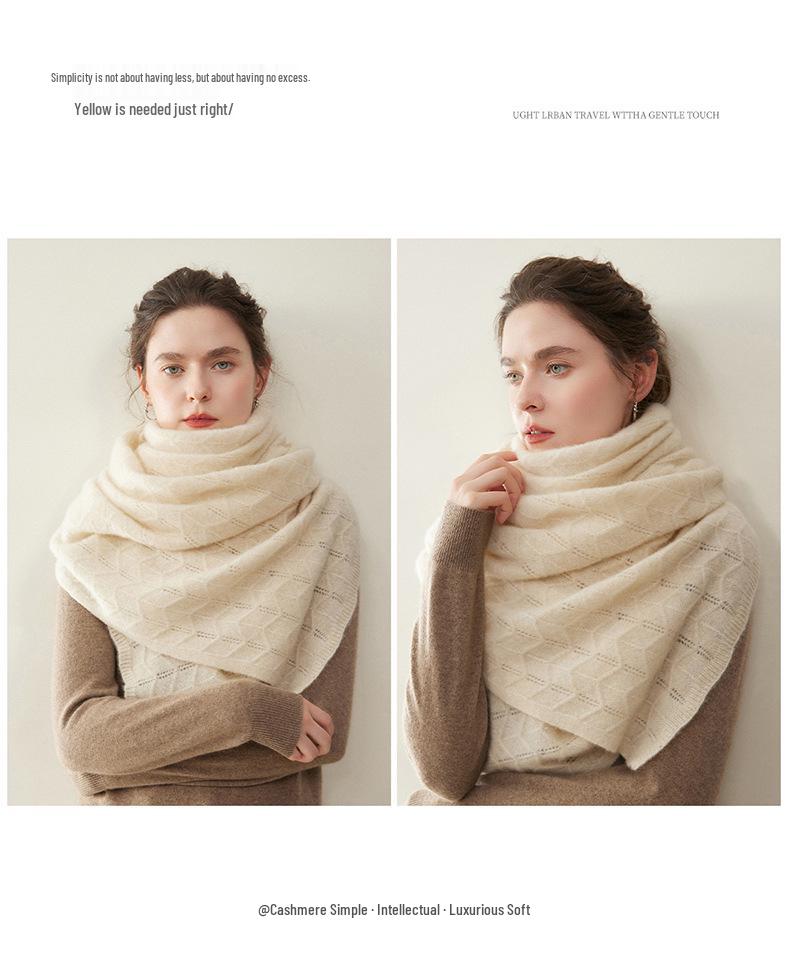 Women's 100% Cashmere Scarf - Casual, Versatile Solid Color Knit for Autumn & Winter