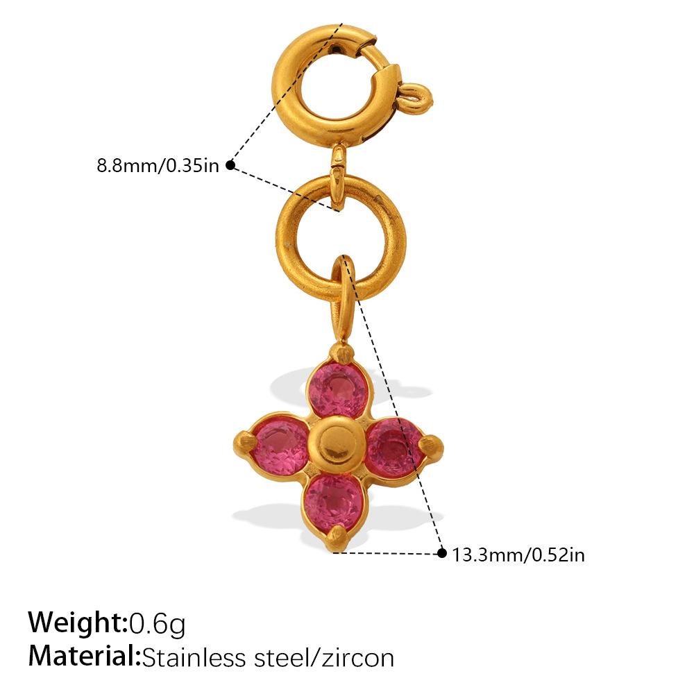 Light Luxury Geometric Square Color Zircon Jewelry Clasp Pendant, 18K Gold Plated Stainless Steel DIY Charm