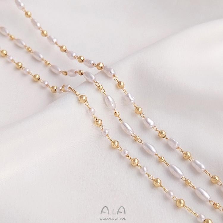 

14K Gold-Filled Imitation Pearl & Irregular Gourd Beads Chain for DIY Necklaces & Bracelets