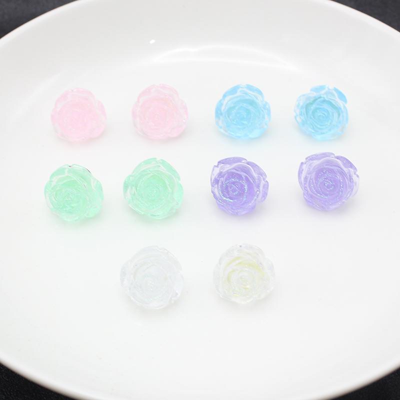 6 Colours Luminous Resin 3D Permeating Ice Crystal Rose Camellia Flower Stud Earring for Women Zircon Girl Gift