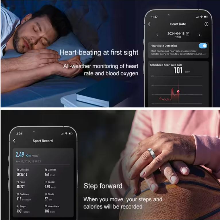 2026 R10 Smarter Ring für Männer Frauen 5ATM IP68 Wasserdicht Gesundheits-Schlaf-Monitor Kabelloses Laden Multi-Sport-Modi für Andriod IOS