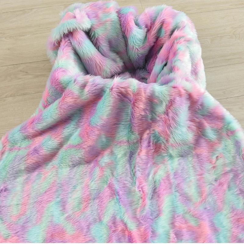 Wide 160cm Faux Fur Long Pile Shaggy Rainbow Wave Immitated Fox Fur Fabric Decoration Background, for DIY Plush Toy Fur Material