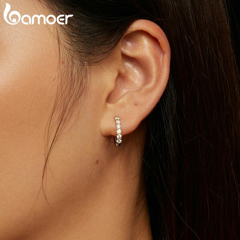 BAMOER Dazzling Classic Moissanite Ear Buckles 925 Sterling Silver Hoop Earrings for Women Engagement & Wedding Jewelry Gift