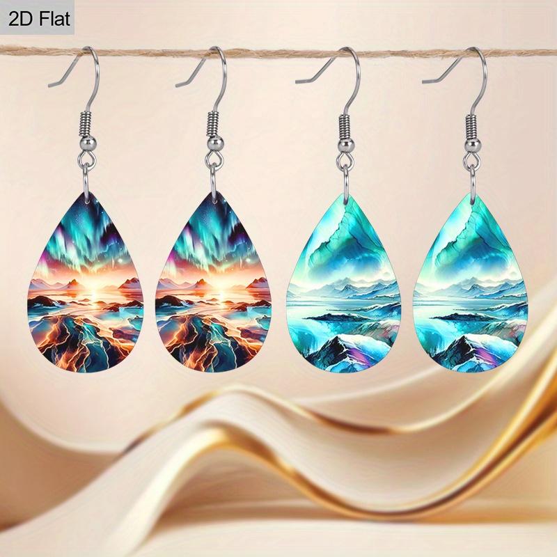 2 Pairs Aurora Landscape PU Leather Earrings Fashion Earrings Holiday Gifts for Friends Party Fashion Accessories Elegant Earrings Party Earrings