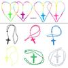 Fashion Rosary Beads Cross Pendant Necklace Women Link Chain Plastic Material Necklace Girl Religious Jewelry Party Gift