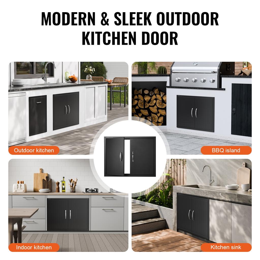 VEVOR BBQ Access Door, 788x610 Mm Double Outdoor Kitchen Door, Cold Plate Flush Mount Door, Wall Vertical Door with Handles, for BBQ Island