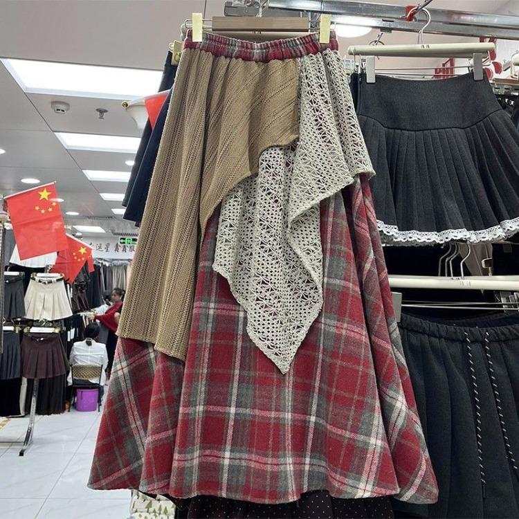 

Весенняя женственная юбка А-силуэта контрастных цветов с эластичной талией для женщин XXL красный