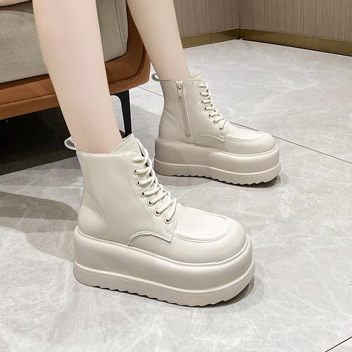 

Модные женские ботинки, кожаные туфли в британском стиле для женщин, осень и зима, новые узкие ботильоны на толстой подошве и платформе со шнуровкой 37 белый