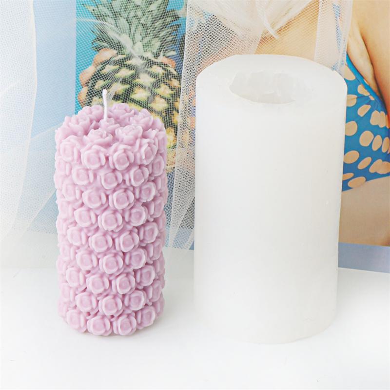3D Rose Flower Ball Candle Silicone Mold DIY Gypsum Aromatherapy Resin Soap Mould Valentine's Rose Column Gift Home Decor