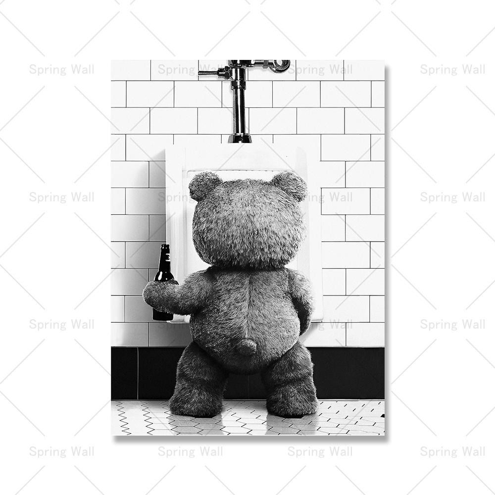 

Ворчливый медведь пьет пиво и мочится в унитаз холст постеры абстрактные настенные художественные принты винтажные картины для ванной комнаты домашний декор 21x30cm No Framed