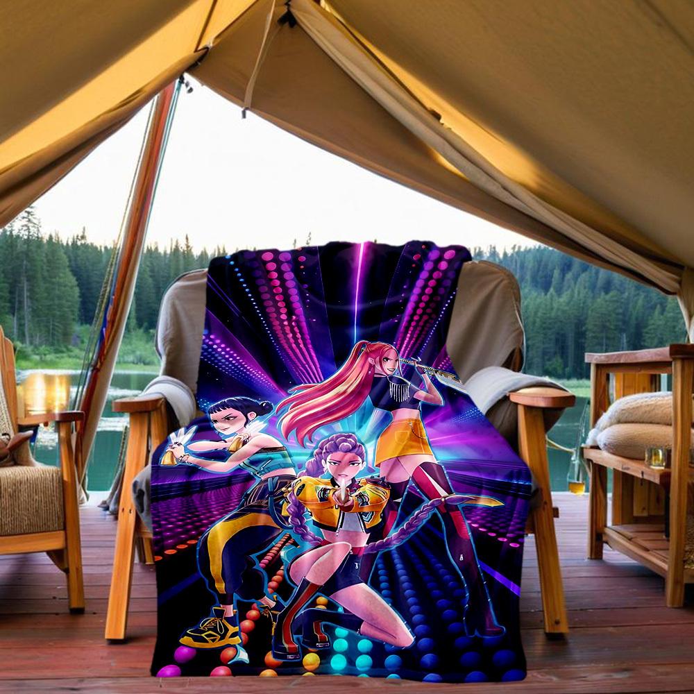 1pc KPop Demon Hunters Outdoor Blanket Lightweight Flannel, All-Season Use for Sofa, Bed, Travel, Camping, Living Room, Office, Couch058
