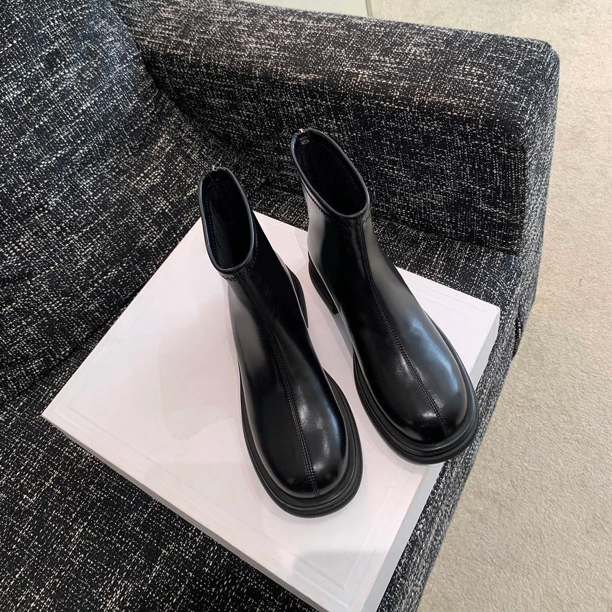 

Узкие ботинки Foreign Skinny Женские короткие ботинки Черные осенние и зимние ботинки с круглым носком Ботинки Martin на толстой подошве Эластичные ботинки Single на толстом каблуке 40 чёрный