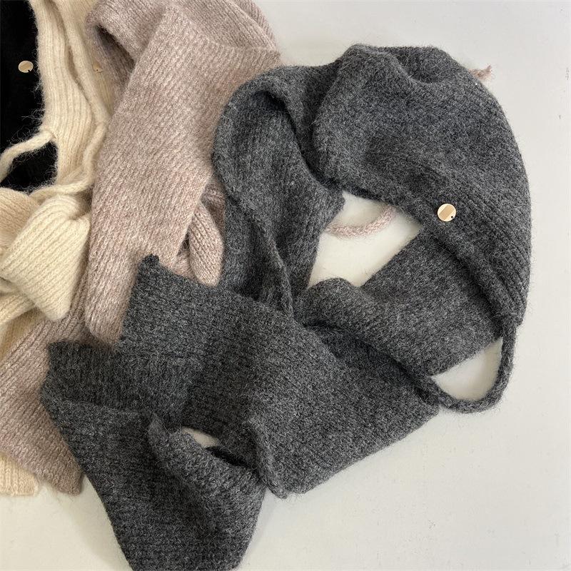 Écharpe couvre-cou intégrée polyvalente épaissie automne et hiver faux col chapeau femme protège-oreilles bonnet tricoté col à capuche chapeau en laine