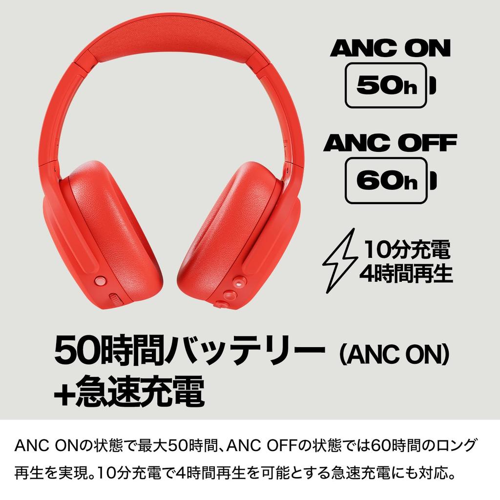 Boutique Officielle Skullcandy Casque Sans Fil à Réduction de Bruit Crusher ANC2 avec Basses Profondes, Subwoofer, Micro et Autocollant Original (PLASMA)