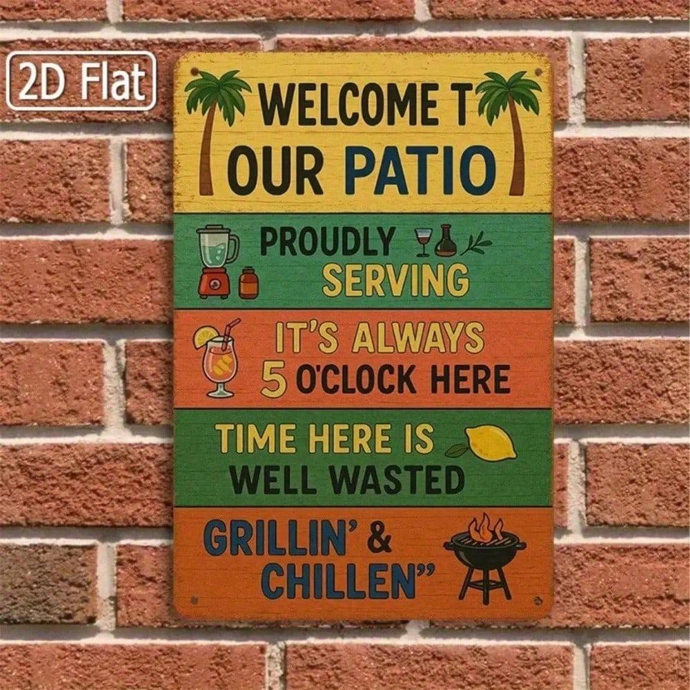 Vintage Tin Sign 8x12 Inch Grillin Chillin Metal Wall Art Outdoor Bar Decor Patio Rustic Plaque