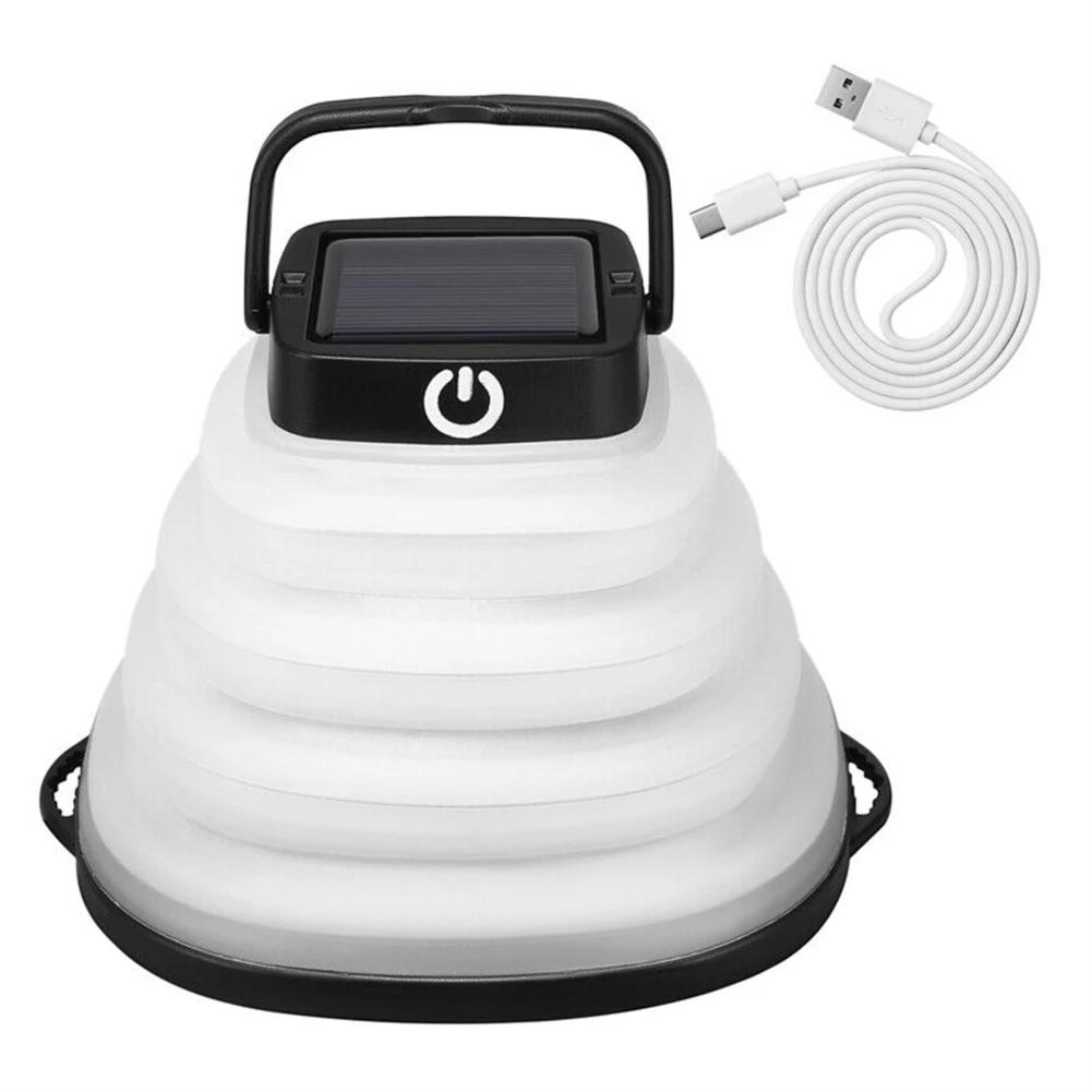 Solar Camping Lantern Outdoor IP65 Waterproof Portable Collapsible Camping Light USB Charging 3 Lighting Modes Lamp With Handle