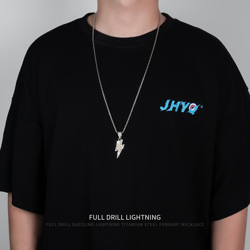 Luxury Titanium Lightning Necklace - Hip-Hop Style with Non-Fading Diamond Pendant for Men and Women