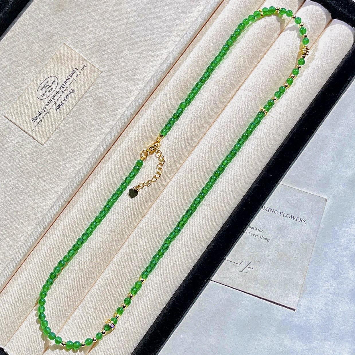 

4Mm Extended Natural Ice Clear Emperor Green Chalcedony Clavicle Chain Necklace