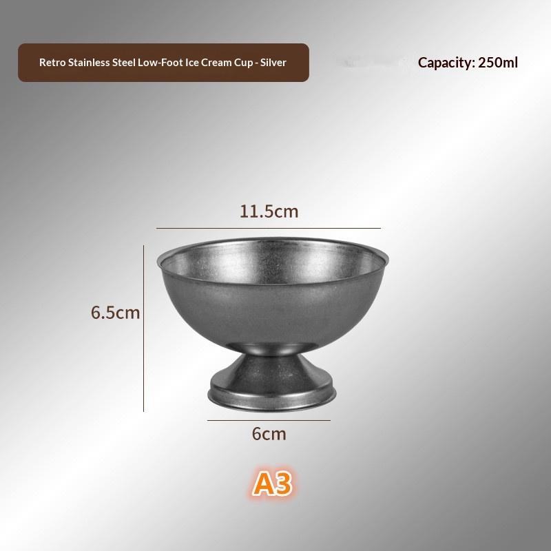 Retro Ice Cream Goblet Stainless Steel Food Grade Dishwasher Safe Stable Ice Cream Cup Suitable For Party Family Bar Cafe A3