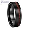 6MM 8MM Black Wedding Band For Men And Women Offset Groove With Real Wood Inlay Trendy Gift Jewelry Comfort Fit