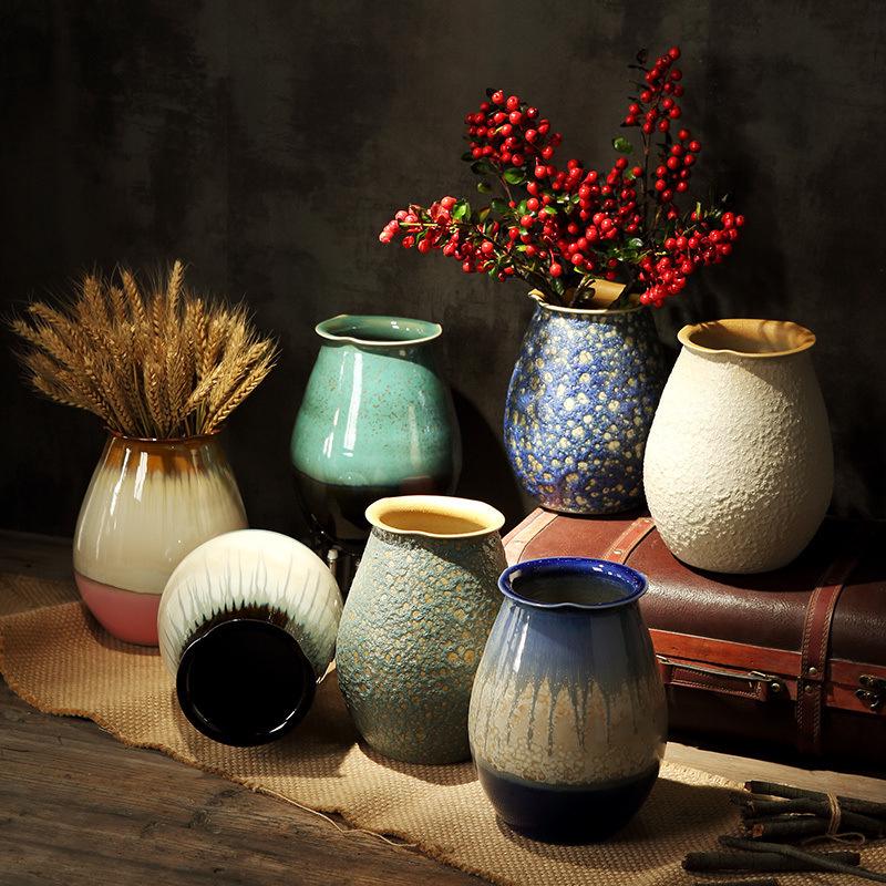Coarse Pottery Ceramic Vase for Dried Flowers - Small Fresh Home Decor for Living Room, Dining Table, or Hydroponic Use