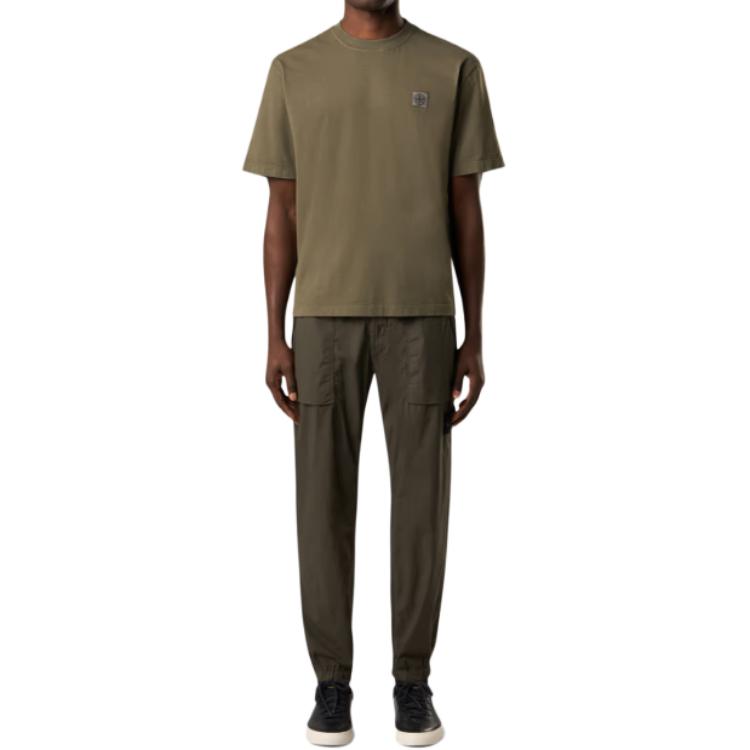 STONE ISLAND Solid Logo Crew Neck Short Sleeve T-Shirt Men Tops Army-Green K1S1521000-34S0115-V0054