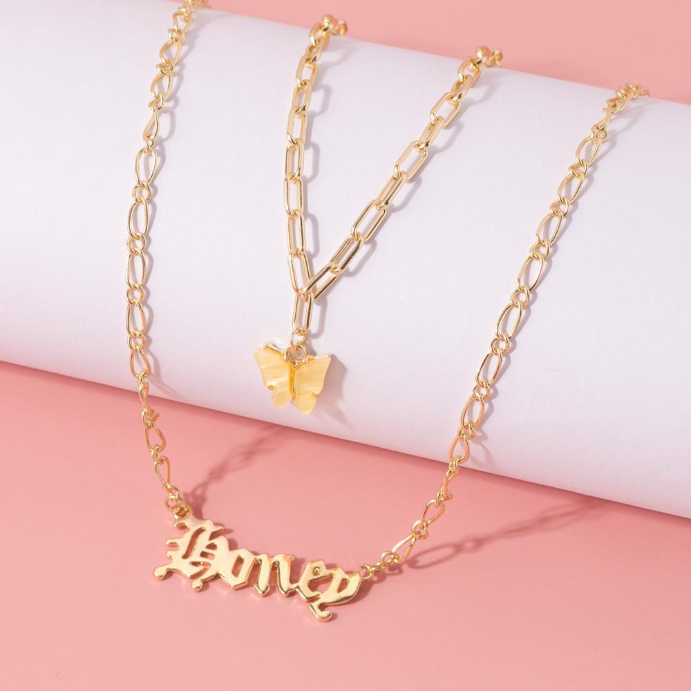 Unique Two Layer Butterfly Necklace With Adjustable Chain For Fashionable Women