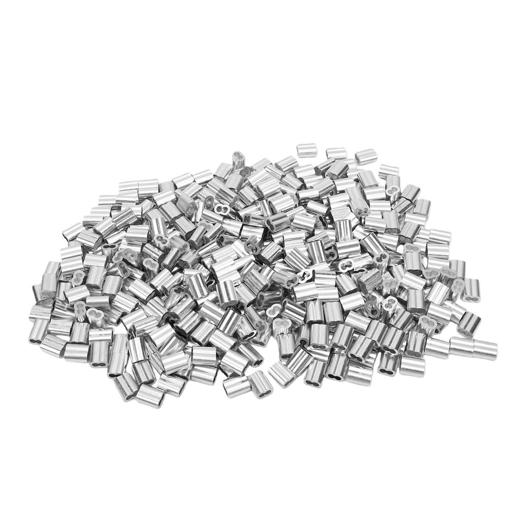 400pcs M2 Aluminum Cable Crimp Sleeves 8 Shape Double Hole Crimping Sleeves for Fishing Dog Leash Outdoor Use Silver