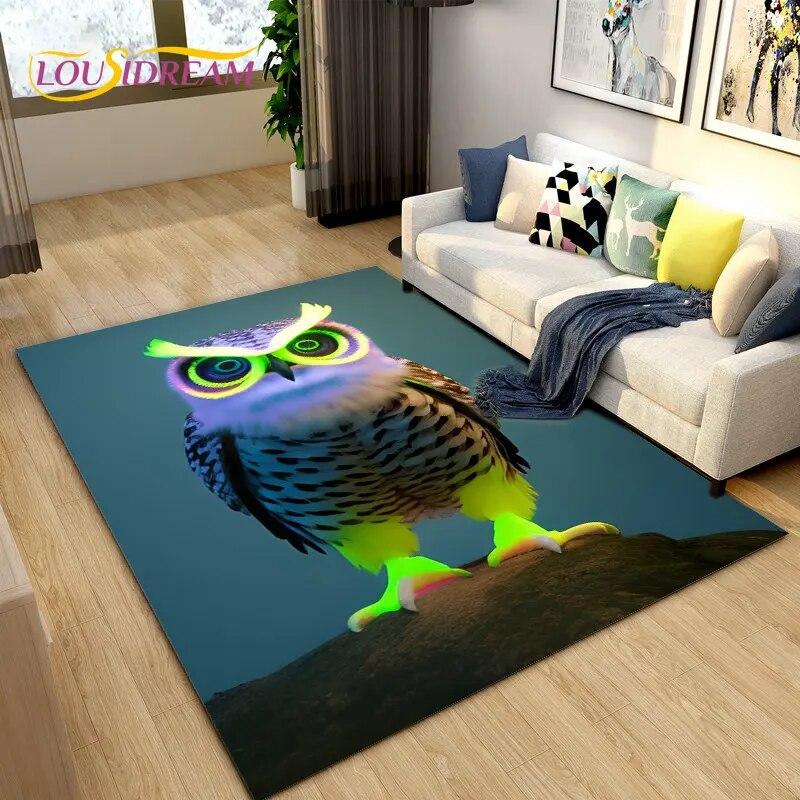 3D Cartoon Cute Owl Area Rug,Carpet Rug for Home Living Room Children's Bedroom Sofa Doormat Decor,Kitchen Non-slip Floor Mat