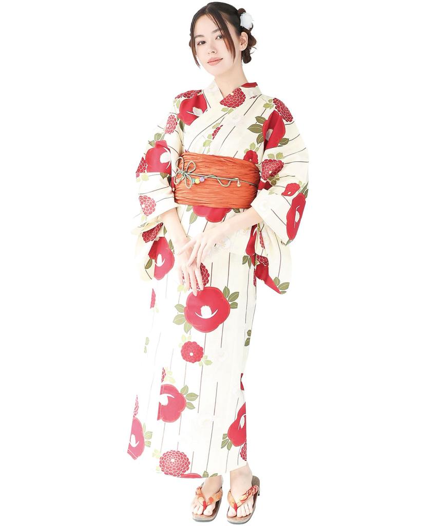 Nishiki Yukata Dress and Adult Includes Obi and Easy to Perfect for Fireworks and Classic Patterns Camellia and Chrysanthemum TIW001-LL 2-Way 3-Piece