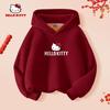 Hellokitty Kidsren's Velvet Sweatshirt Autumn and Winter Style Girls' Red Festive Hooded Top Girls' Winter Clothes