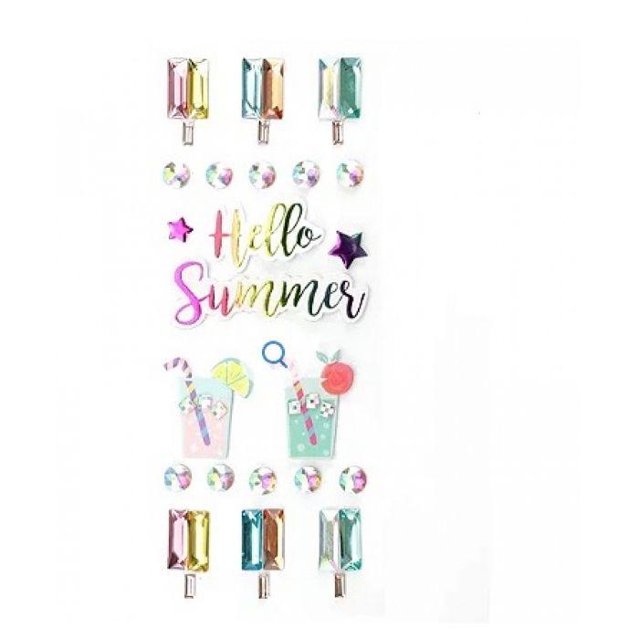 Stickers and Rhinestones - Graine Créative - Hello Summer - Multicolor - 22 Pieces - Scrapbooking