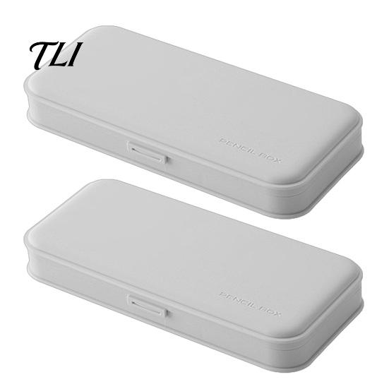 Compact Writing Instrument Holder 2Pcs Simple Pencil Case for Students, Plastic Slim Design Stationery Storage with Multiple Compartments, Lightweight
