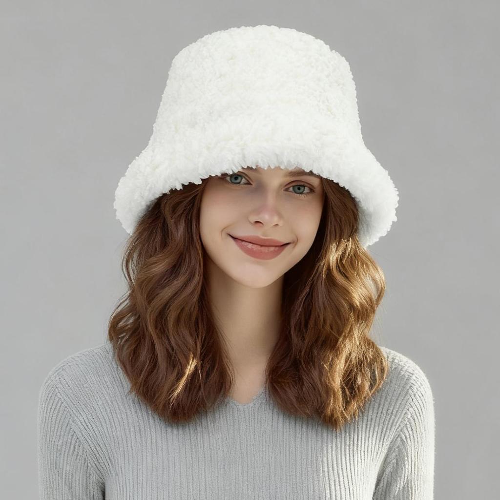 Women's Winter Faux Shearling Bucket Hat, Thickened Windproof Fluffy Fisherman Cap, Warm Cozy Outdoor Hat for Fall Winter