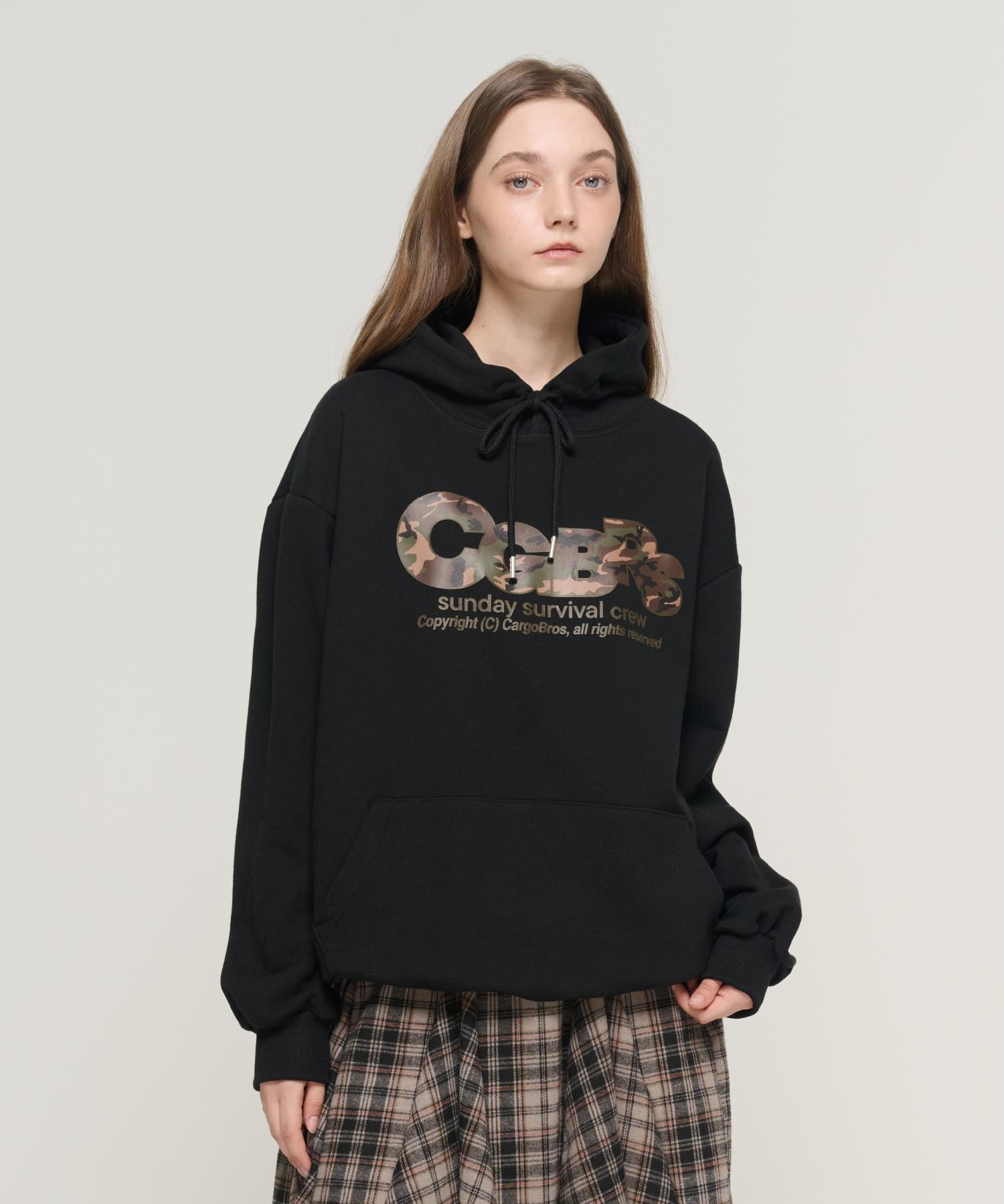 Cargo Bros For Woman Camo Pattern Logo Hoodie (Black) S