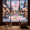 Pink Rabbit Basket Electrostatic Stickers Rabbit Bunny Wall Decal  Happy Easter Party