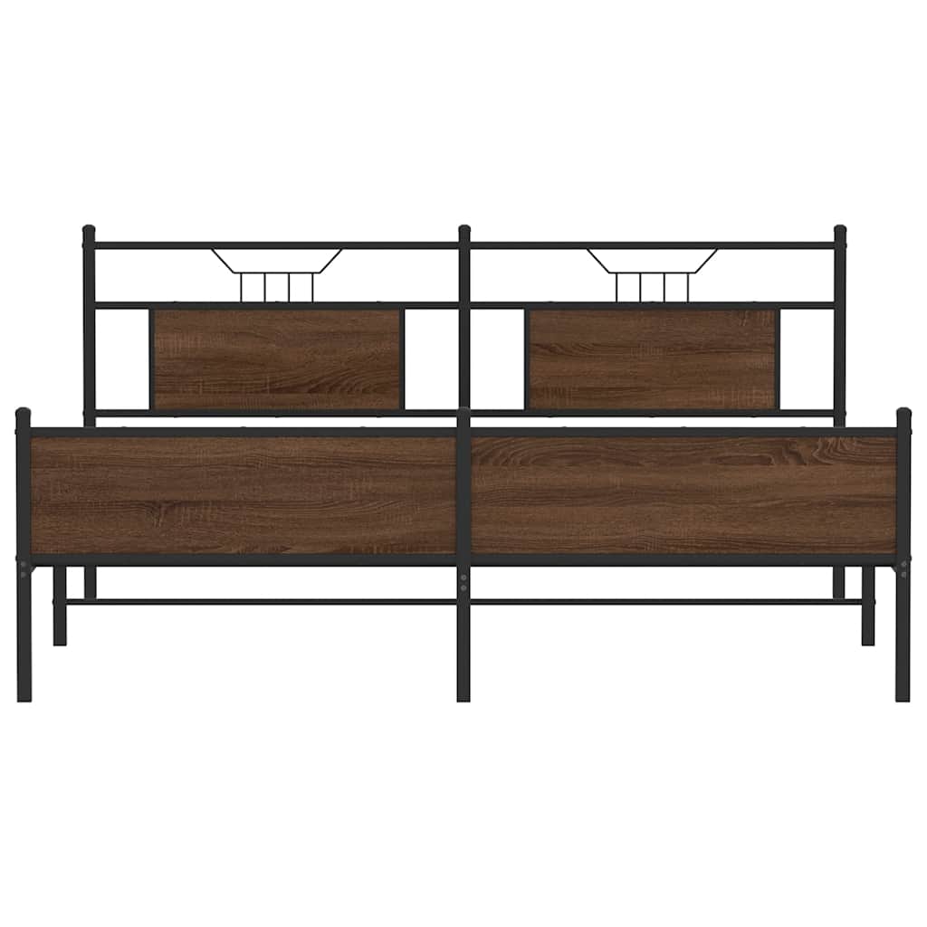 Metal Bed without Mattress Brown Oak Look 160x200 cm