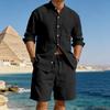 Mens American Style Casual Loose Long Sleeve Shirt And Shorts Set